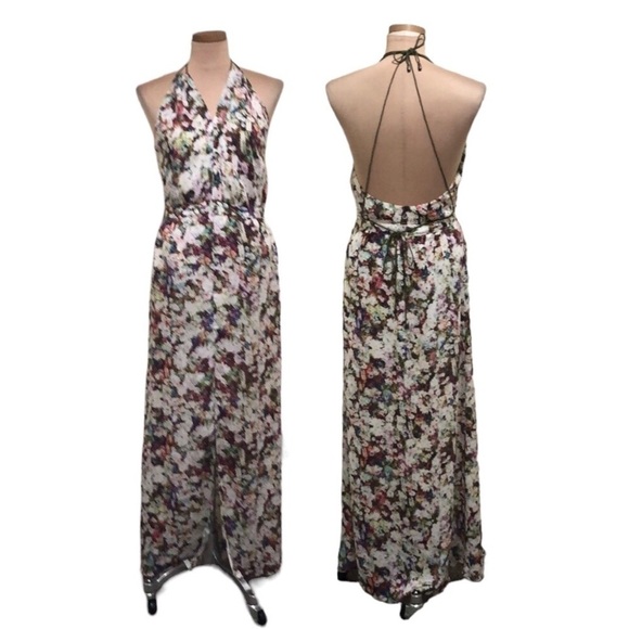 Guess Backless Maxi Dress Size Medium Cream Multicolored Abstract Floral Print - Picture 1 of 11